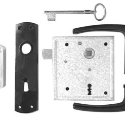 Poortslot / Met Hefschoot / L+R Bruikbaar / Doornmaat 60 Mm / Deurkrukgarnituur Met Schild / Sluitplaat / 2 Bonte Baardsleutels / Staal Verzinkt