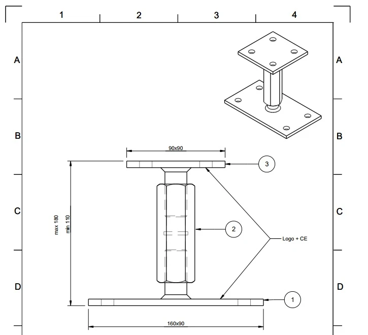 Waelbers Paalhouder Hoogte Verstelbaar Geel Verzinkt 90 X 90-90 X 120 100 - 180 Mm 4 Waelbers Paalhouder Hoogte Verstelbaar Geel Verzinkt 90 X 90-90 X 120 100 - 180 Mm - Afbeelding 2